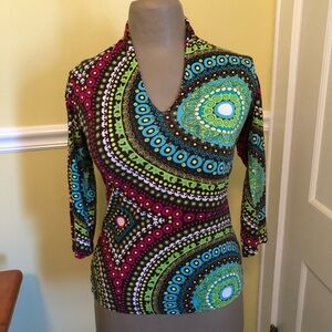 Fabrizio Gianni Colorful Retro Mod Women's 3/4 Sleeve Top Size M Made in USA